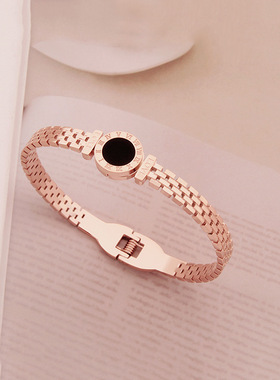 韩版18K金钛钢手镯女ins个性冷淡风小众设计感网红罗马手表款手环