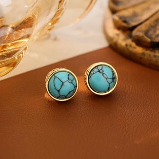 欧美复古绿松石耳饰气质中古虎眼耳环个性流苏高级感夸张小众耳饰