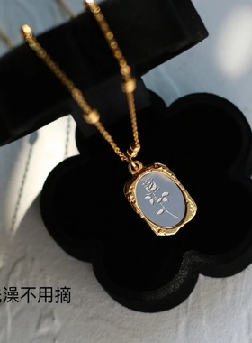 不褪色钛钢镜面玫瑰项链复古小众设计吊坠高级感k金色轻奢冷淡风