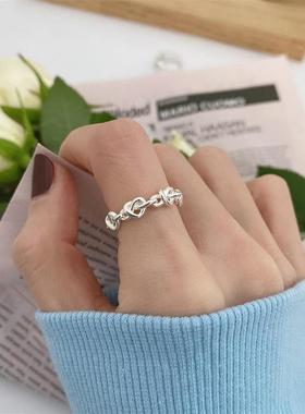 韩国东大门心心打结款S925纯银开口戒指女ins潮简约冷淡风食指戒