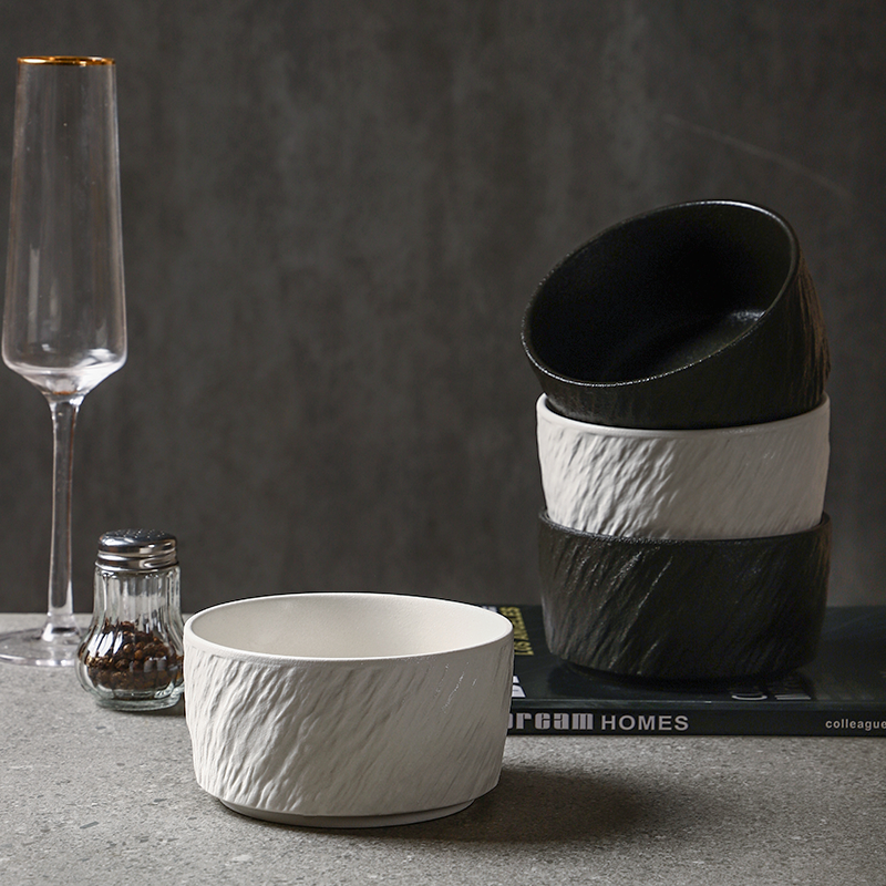 岩石纹陶瓷米饭碗磨砂质感