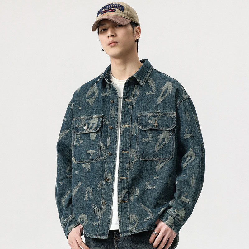 杰贵雅春秋季新款牛仔衬衫男潮流