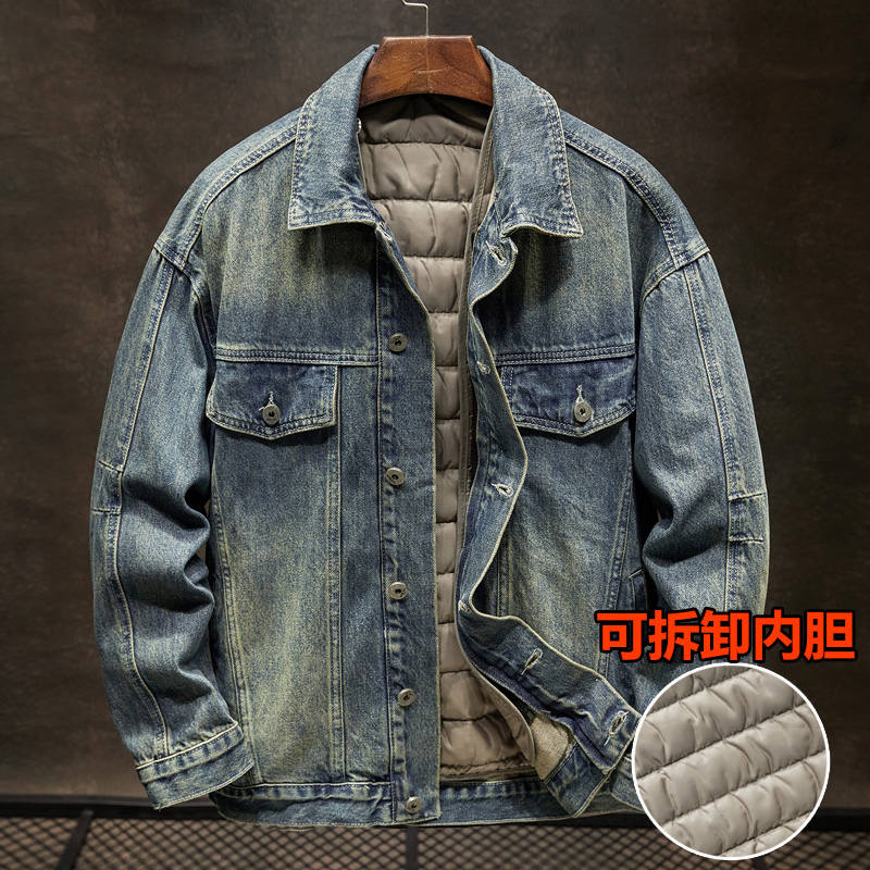 可拆卸内里加绒加厚牛仔外套男潮