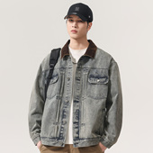 春秋款 拼接潮牌宽松夹克褂子 新品 美式 复古水洗牛仔外套男2026春季