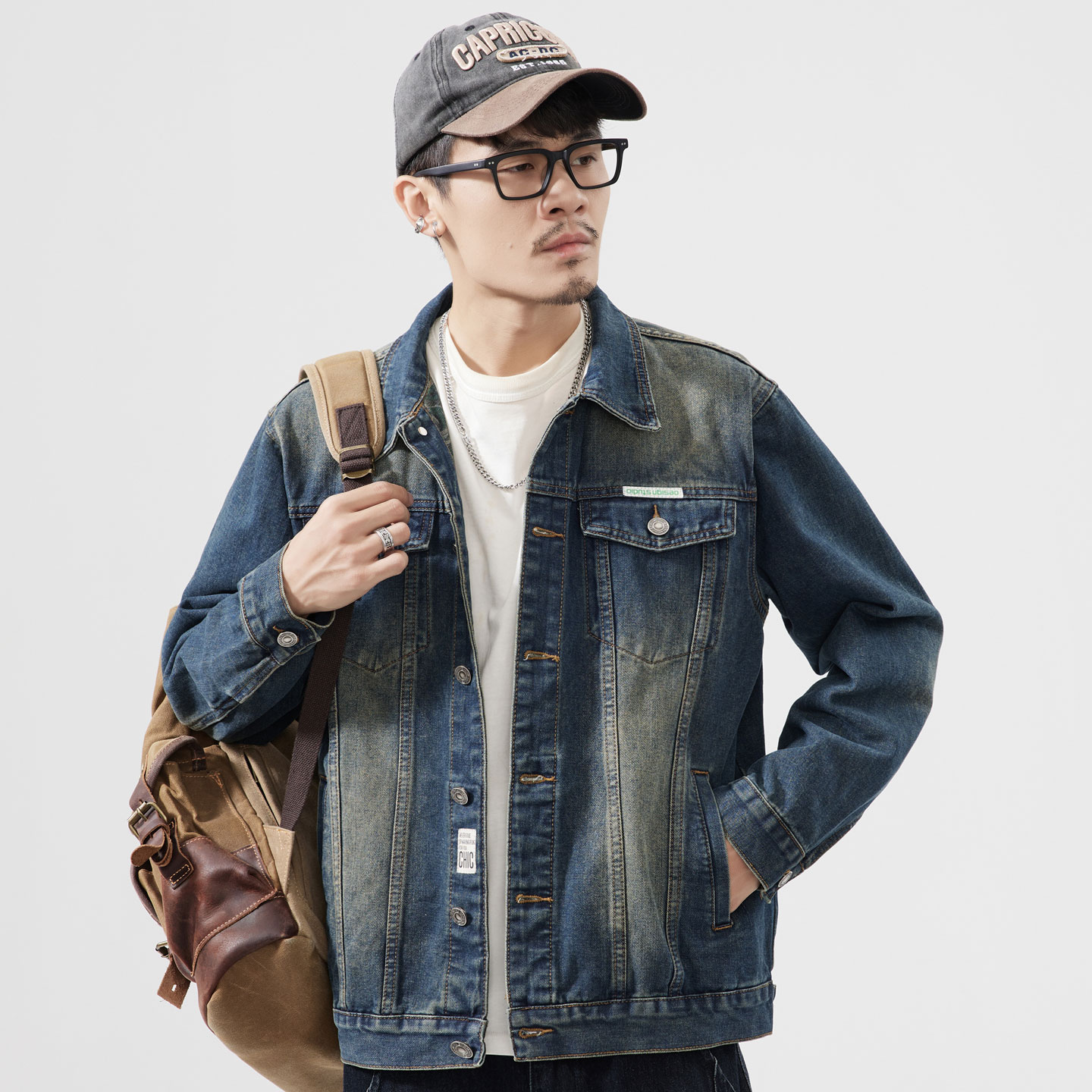 复古水洗牛仔外套男宽松大码褂子