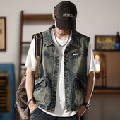 牛仔马甲男士 复古怀旧大码 无袖 春秋季 马夹坎肩工装 大口袋背心外套