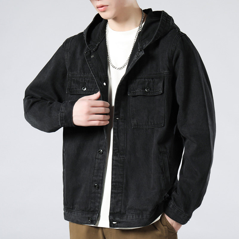 春秋季宽松个性连帽牛仔外套男潮