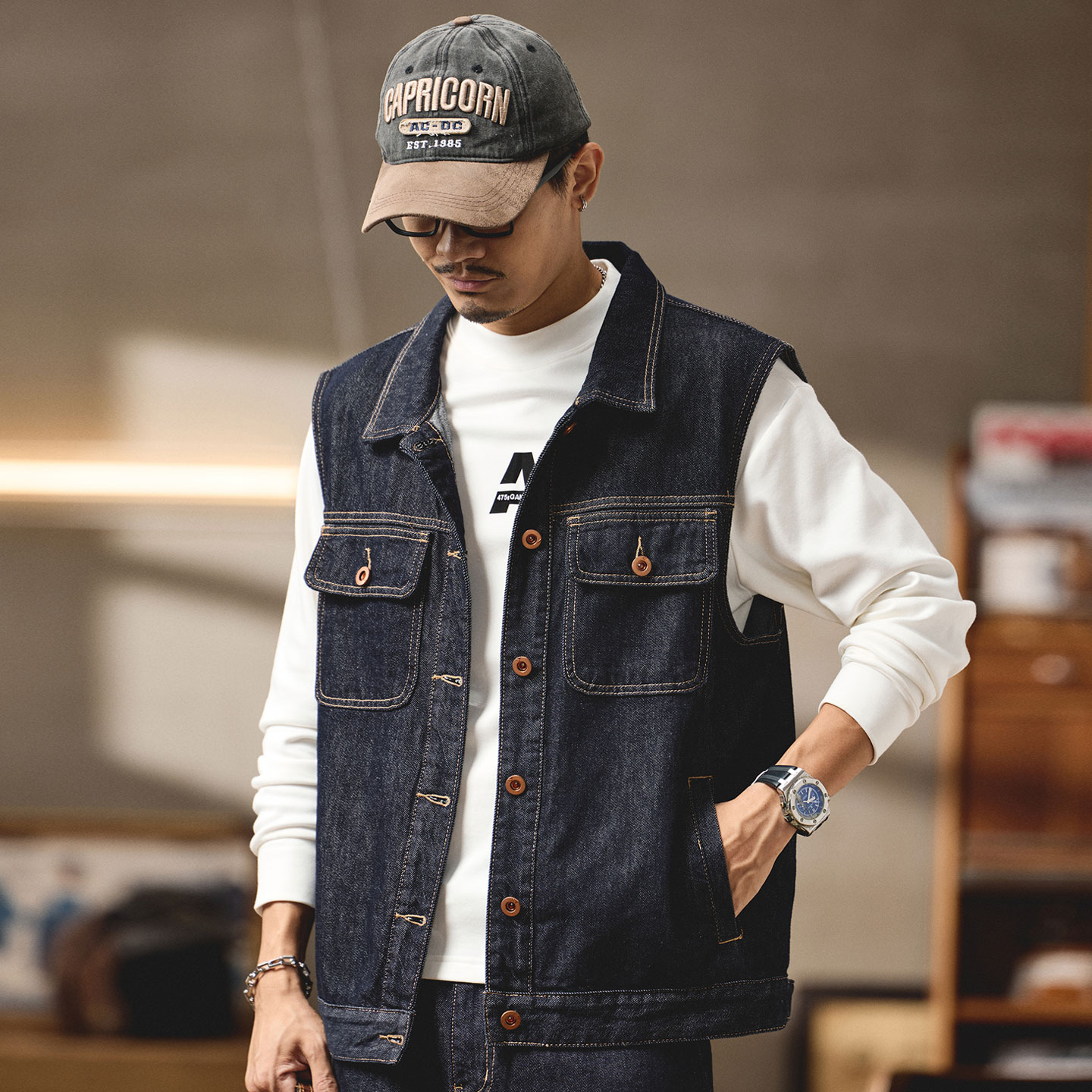 牛仔马甲男士高级感潮牌无袖马夹