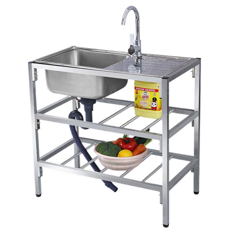 不锈钢水槽带支架平台洗碗池单槽落地架子操作台面厨房洗