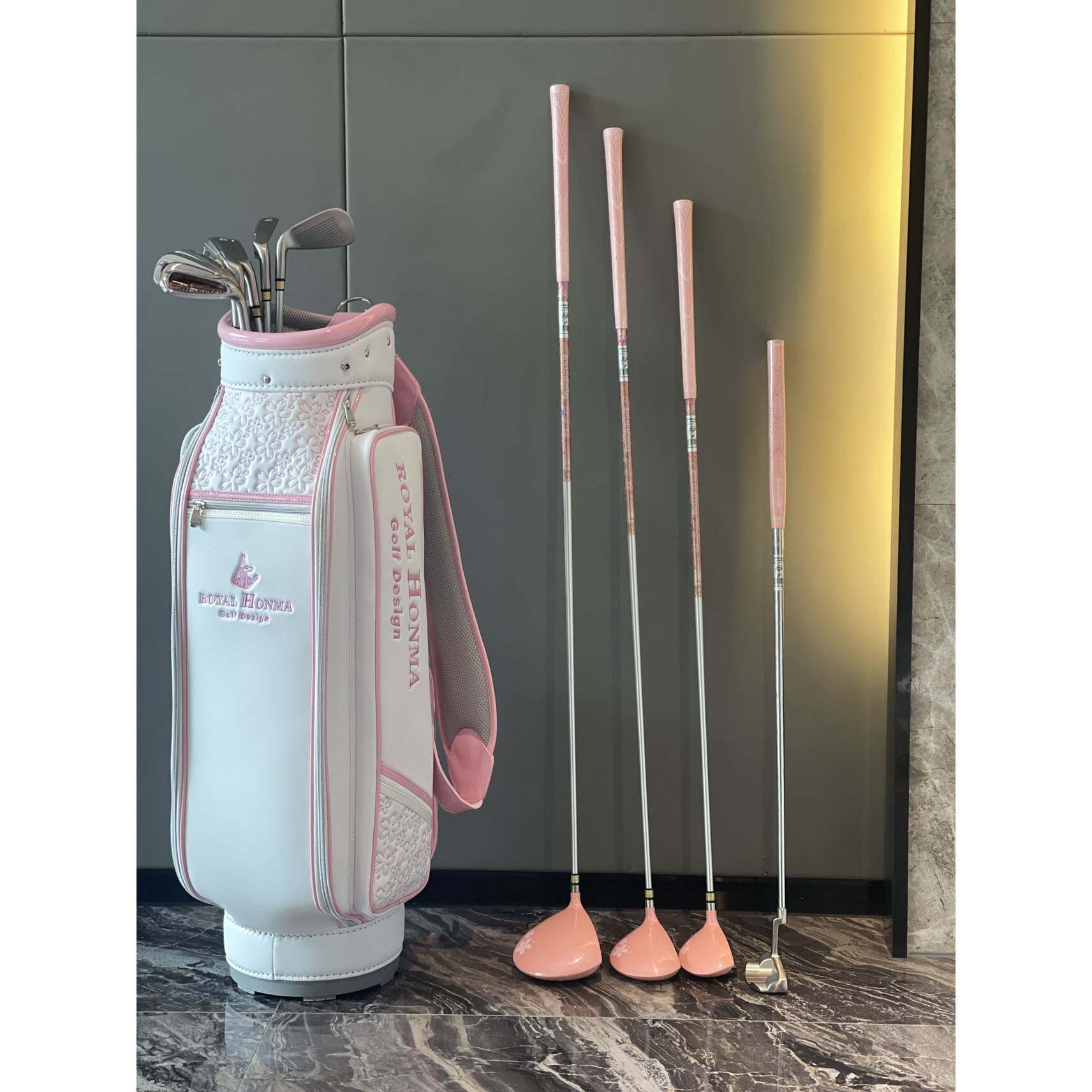 Royal Honma高尔夫女士球包golf皮革防水标准套杆包樱花粉球杆袋