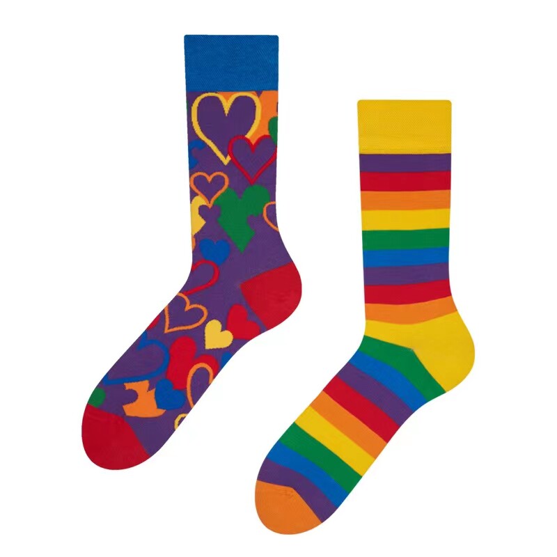 SSWEATSHOP AB Cartoon asymmetrical creative couple Street style contrasting color mandarin duck Instagram mid-tube trendy sock girls thumbnail 8