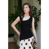 miorastudio法式 复古小众设计感斜领黑色针织背心 高级感上衣