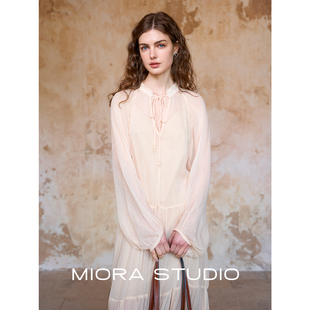 Miorastudio法式 复古香槟白气质长裙吊带背心度假连衣裙两件套春