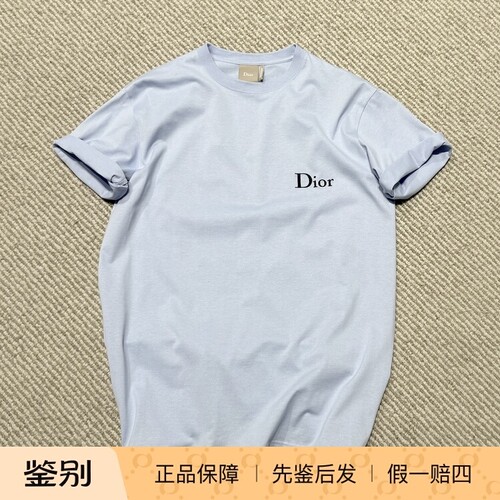 DIOR迪奥男士圆领蓝色短袖T恤