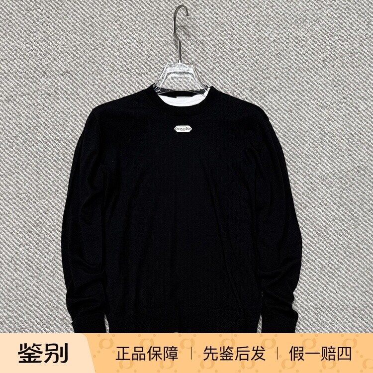 国内现货DIOR迪奥秋冬新款字母标签男士羊毛黑色圆领针织衫毛衣