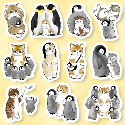 可爱鲨鱼猫咪mofusand企鹅动物防水周边手机手账笔记本行李箱贴纸