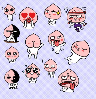 kakao friends 搞怪 APEACH 屁桃表情贴纸 自制周边贴纸 24枚入