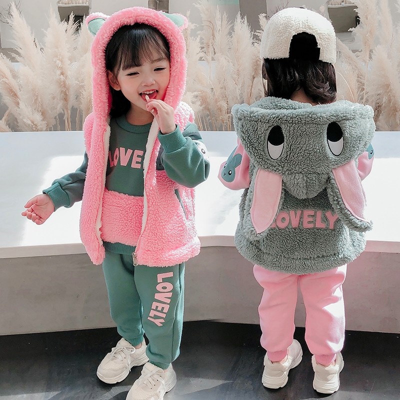 洋气运动三件套女童加绒秋冬新款