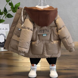 男童加绒羽绒棉服5男孩外套6冬装7中长款棉袄8岁10衣服儿童厚棉衣