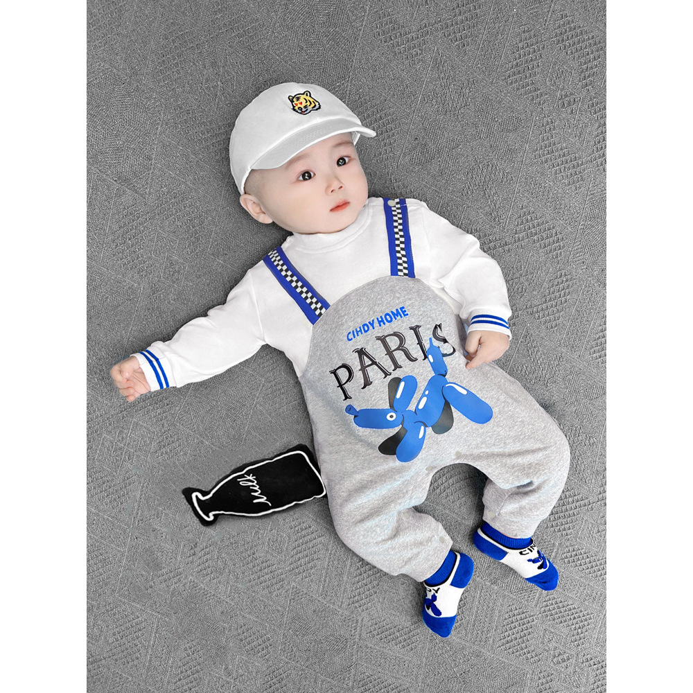 全棉宝宝连体衣假两件新款洋气