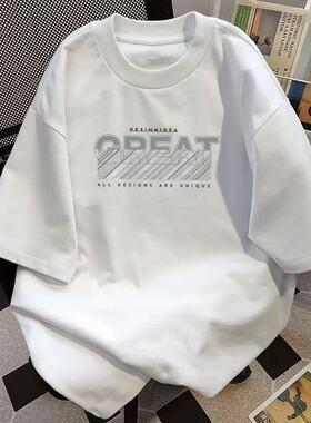 宽松学生短袖半袖t恤港风insT恤男韩版潮流新款夏季上衣五分袖男