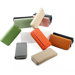 刷真皮女士钱包长款日式风琴卡包日本款RFID手拿包拉链零