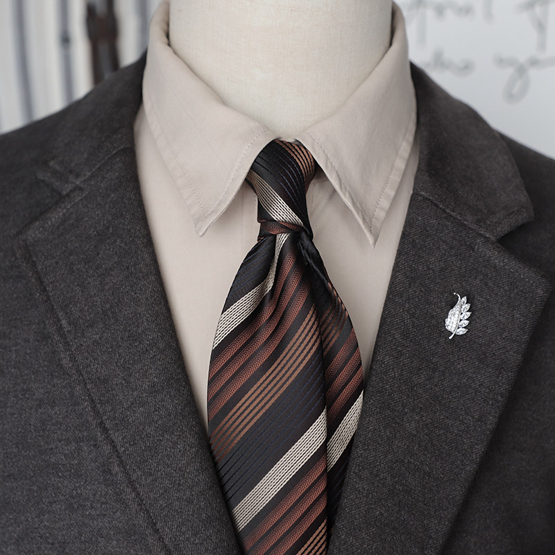 礼盒装 绅士雅痞风正装领带法式风条纹大花灰色咖色婚礼职业商务