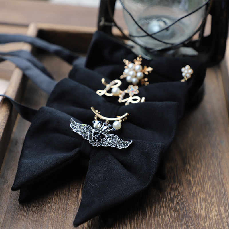 简装 复古黑色丝绒镶珍珠链装饰宴会婚礼新郎伴郎蝴蝶结领结潮款