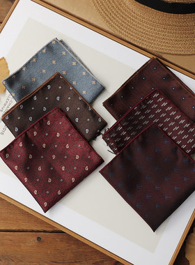 很哇塞的男士西装口袋巾 韩版小花纹刺绣酒红灰色咖色百搭方巾