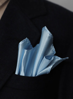 简约基础款纯色亮色珠光感口袋巾手工卷边白色灰色韩版西装方巾