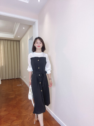 清仓无险不退换 她行SHEGO夏秋黑白拼接OL风连衣裙 可单穿可打底