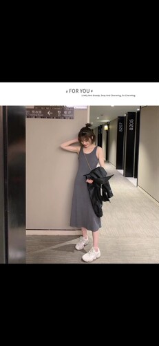 清仓无险不退换 她行SHEGO 弹力螺纹无袖背心裙连衣裙 春夏秋三季