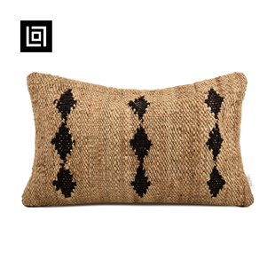 echo原木风民宿样板间侘寂沙发装饰抱枕床上米色黄麻进口编织靠垫