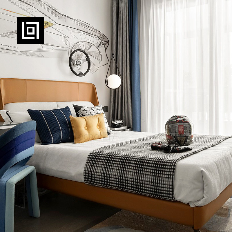 儿童男孩房样板间现代蓝色黄色系潮玩赛车主题床上用品床品多件套