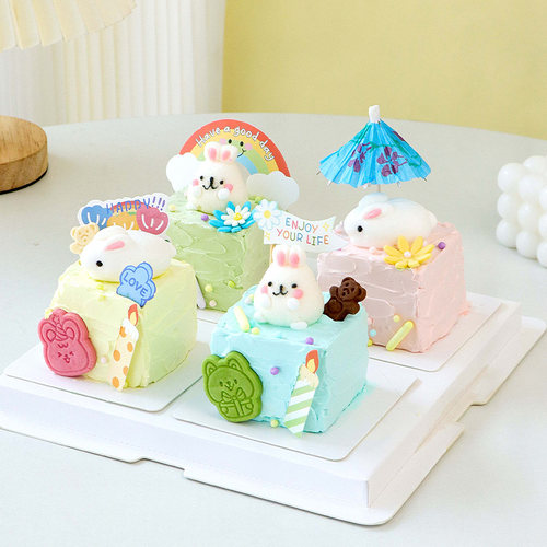 3D立体小兔子棉花糖蛋糕装饰