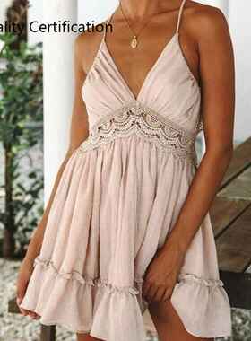 Sexy Lace Patchwork High Waist Sundress Holiday Casual Dress