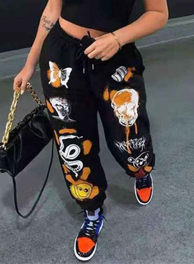 Sports printed drawstring Cargo pants 运动休闲印花抽绳工装裤