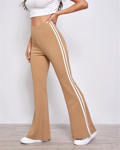 条纹直筒微喇高腰长裤休闲裤