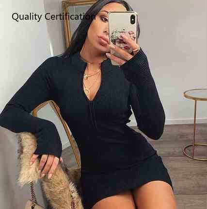 Knitted Sweaters Slim Mini Dresses 2020 Warm Casual Clothes