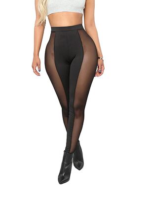 High waisted tight sports leggings高腰紧身网纱拼接运动打底裤