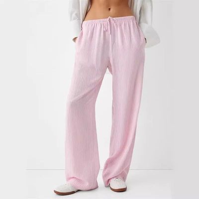 Elastic waist striped casual pants for women松紧腰条纹休闲裤