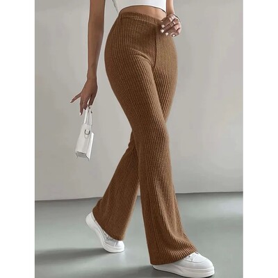 Solid color slim fit micro flared pants 纯色中腰修身微喇裤女