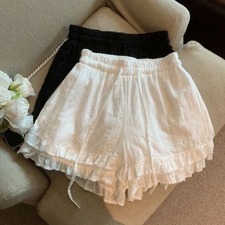 花边系带抽绳蕾丝短裤Lace lace drawstring laceshorts forwomen - 实物图