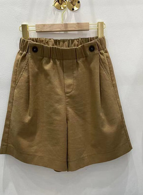 Casual High Waist Pocket Wide Leg Capris  休闲高腰阔腿五分裤