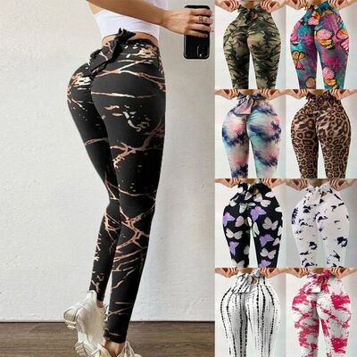 Leisure printed slim fit bow yoga pants 印花修身蝴蝶结瑜伽裤