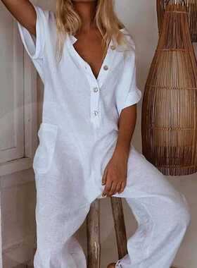 Printed short sleeve loose trousers jumpsuit sexy tights