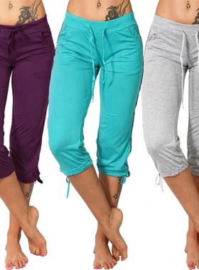 Pocket waist drawstring cropped pants 女式口袋中腰抽绳七分裤