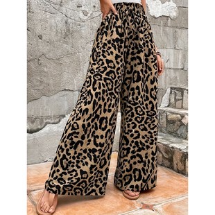 豹纹印花垂坠感宽松阔腿裤女Leopard print loose wide leg pants