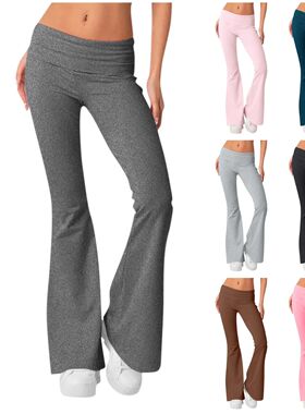 Low waisted solid color micro flared pants女式低腰纯色微喇裤