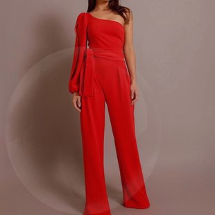 Jumpsuit Fashion One Shoulder Sleeve Black Jumpsuit